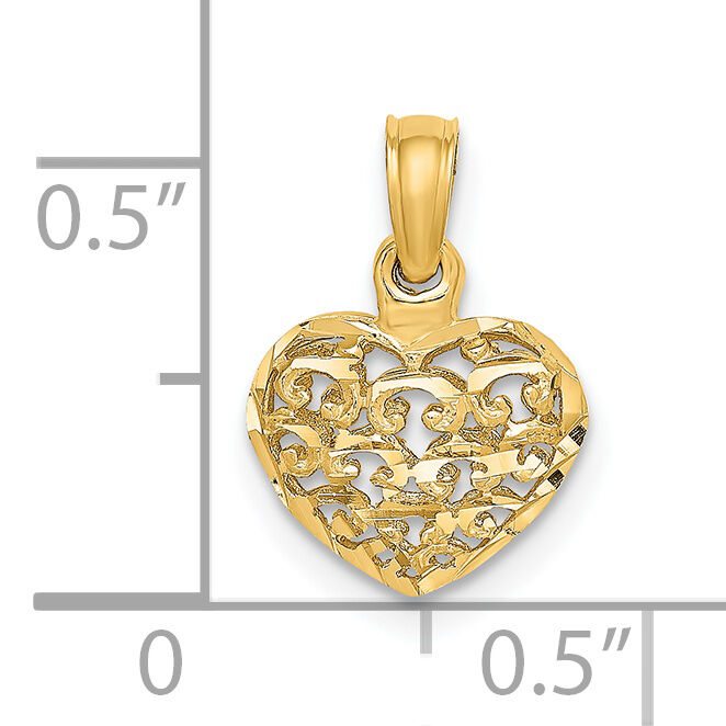 14K 3-D Diamond-cut Mini Puffed Heart Charm-K7130