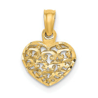 14K 3-D Diamond-cut Mini Puffed Heart Charm-K7130