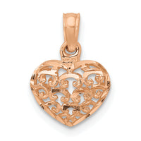 14K Rose Polished 3-D Puffed Heart Pendant-K7130R