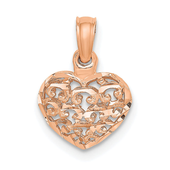 14K Rose Polished 3-D Puffed Heart Pendant-K7130R
