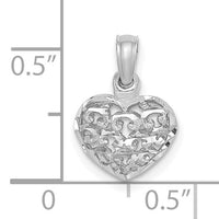 14K White Gold 3-D Diamond-cut Mini Puffed Heart Charm-K7130W