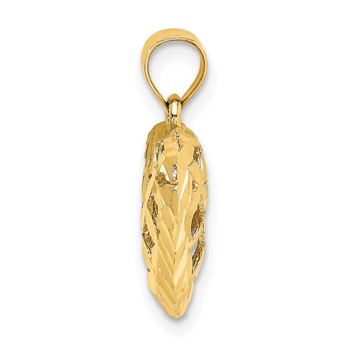 14K 3-D Diamond-cut Filigree Puffed Heart Charm-K7131