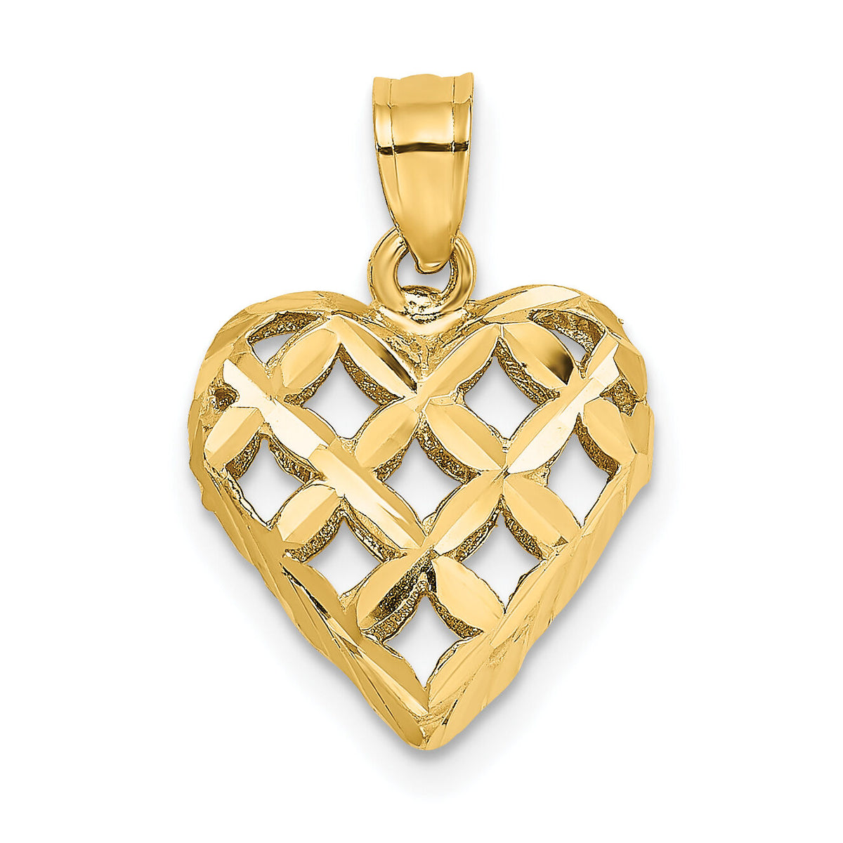 14K 3-D Diamond-cut Filigree Puffed Heart Charm-K7131