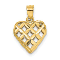 14K 3-D Diamond-cut Filigree Puffed Heart Charm-K7131