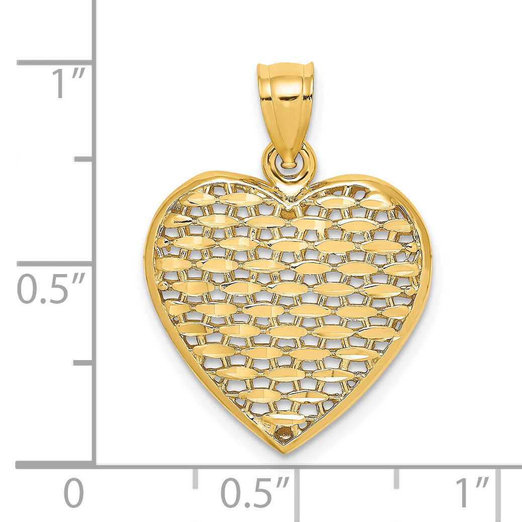 14K 3-D Diamond-cut Puffed Heart Charm-K7132