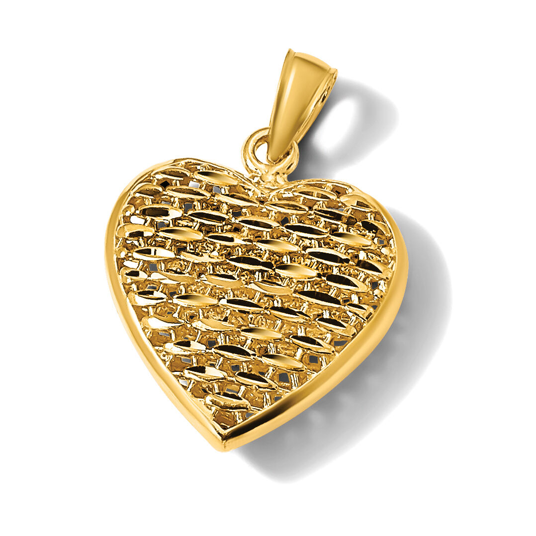 14K 3-D Diamond-cut Puffed Heart Charm-K7132