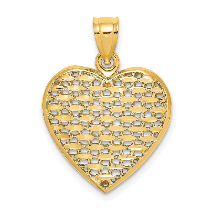 14K 3-D Diamond-cut Puffed Heart Charm-K7132