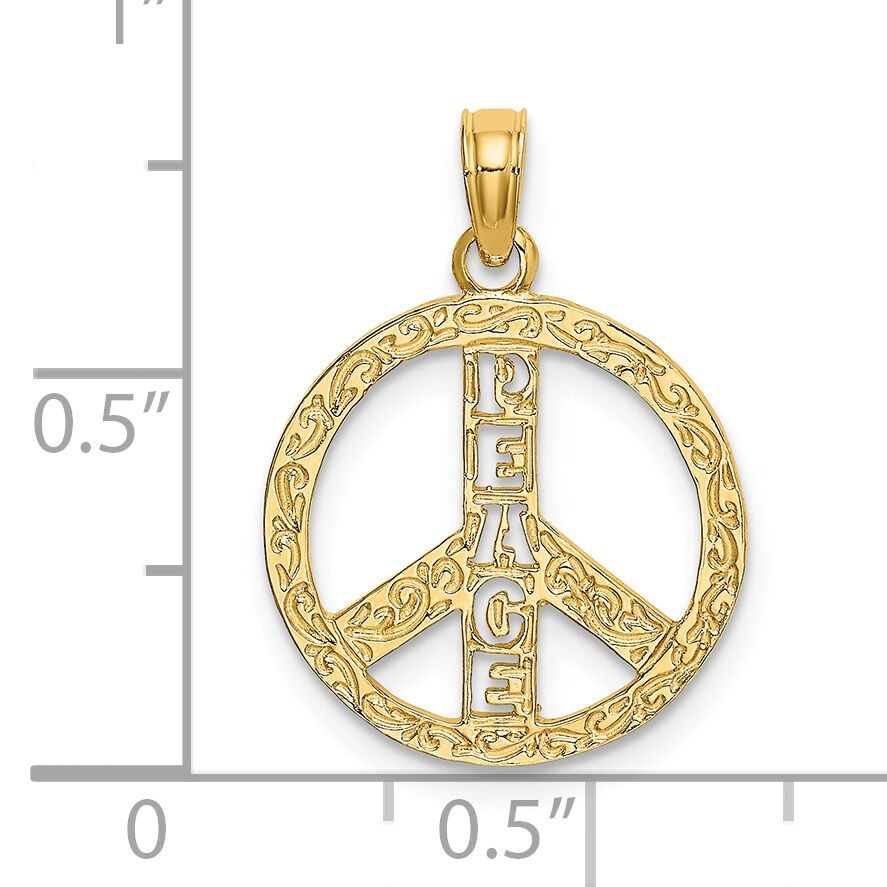 14K Flat Textured Peace Sign Charm-K7135