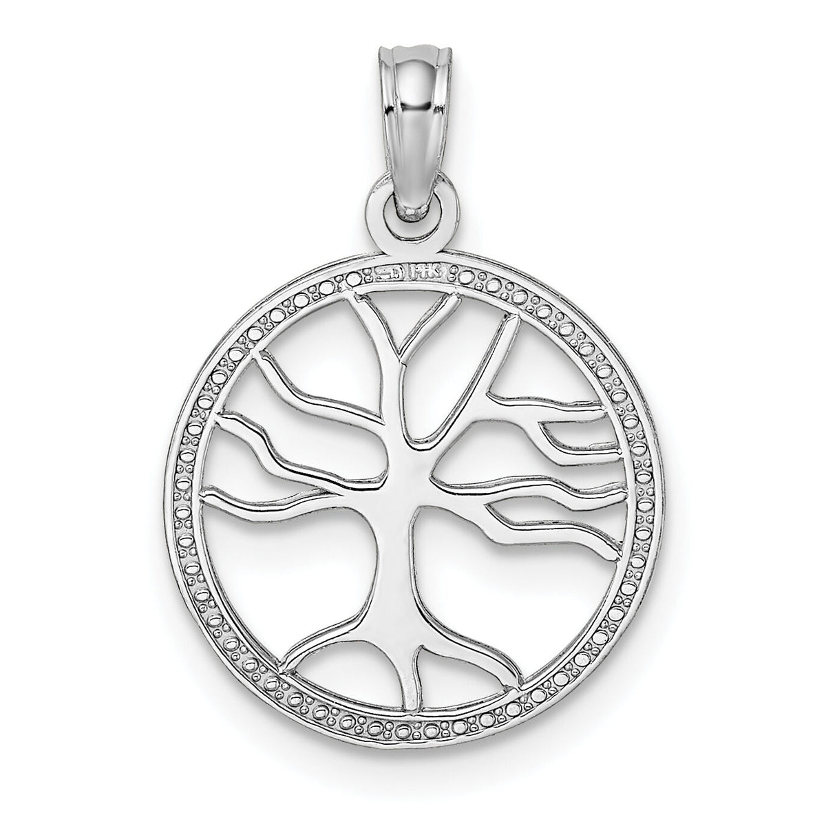 14K White Gold Small Tree of Life In Round Frame Charm-K7139W