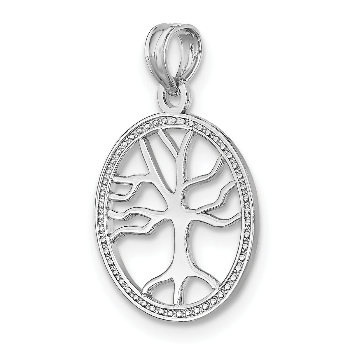 14K White Gold Small Tree of Life In Round Frame Charm-K7139W