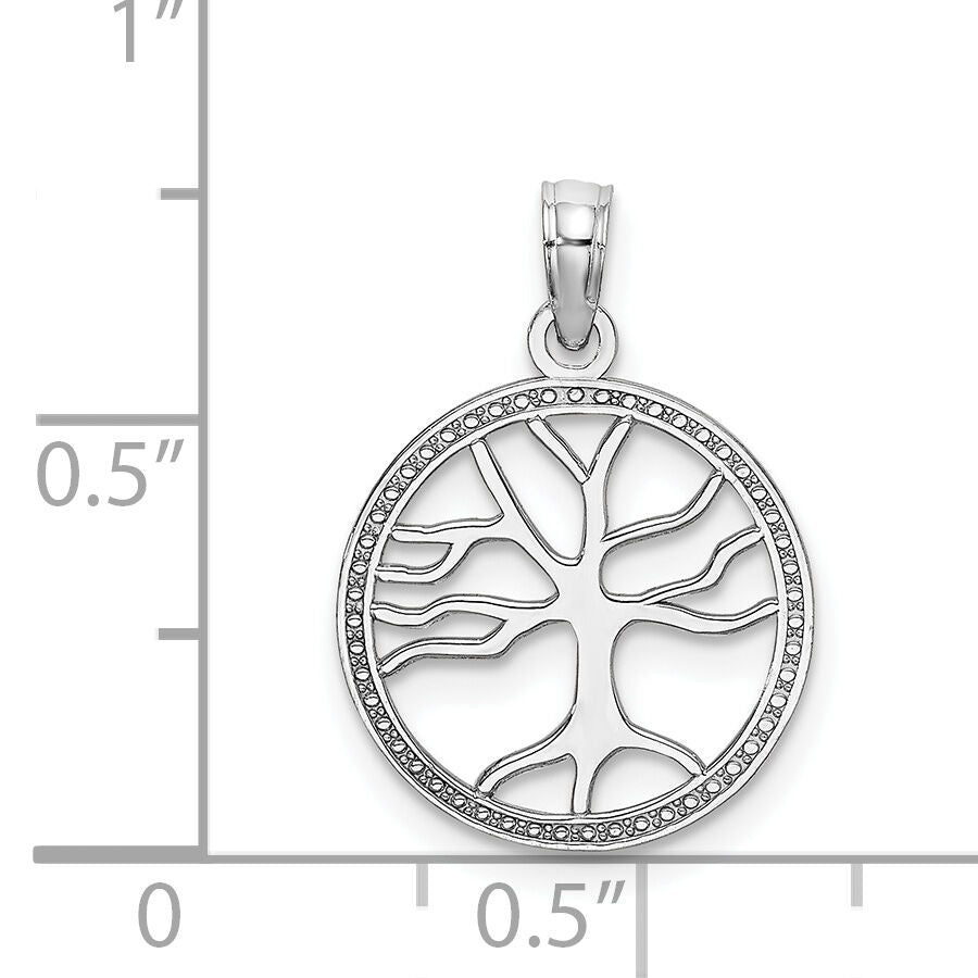 14K White Gold Small Tree of Life In Round Frame Charm-K7139W