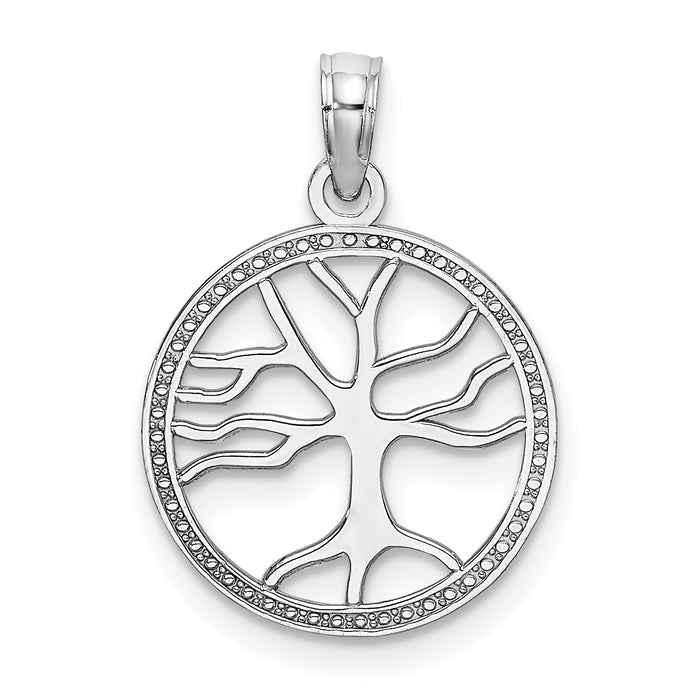 14K White Gold Small Tree of Life In Round Frame Charm-K7139W