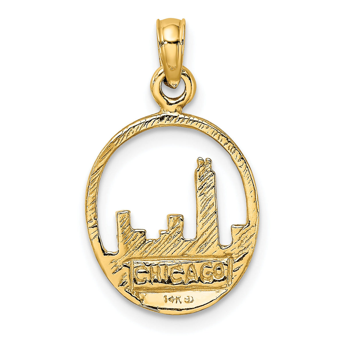 14K Chicago Skyline In Circle Frame Charm-K7143