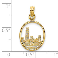 14K Chicago Skyline In Circle Frame Charm-K7143