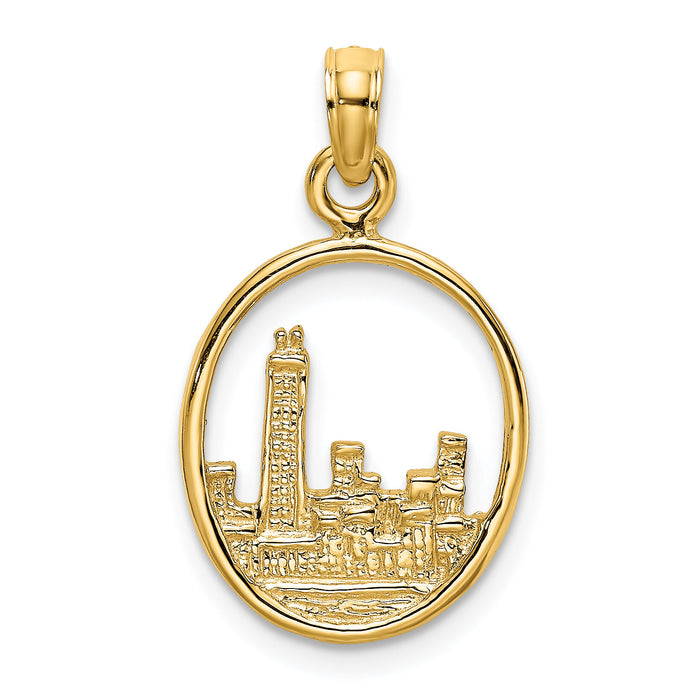 14K Chicago Skyline In Circle Frame Charm-K7143