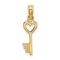 14K 3D Key w/ Heart Charm-K7153