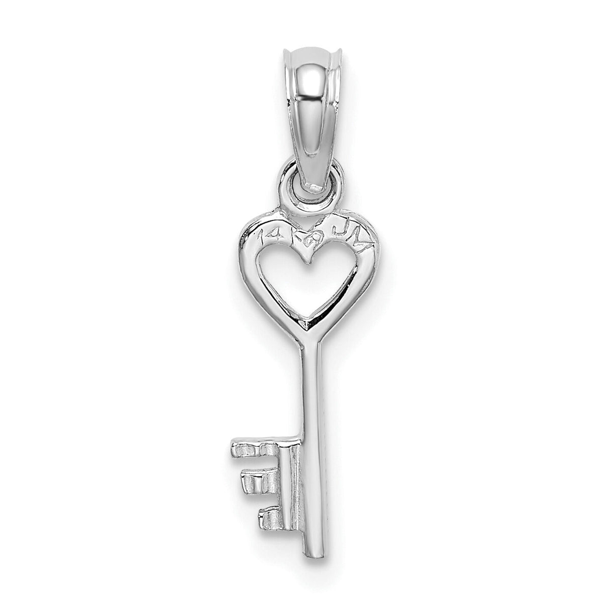 14K White Gold 3D Key w/ Heart Pendant-K7153W