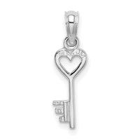 14K White Gold 3D Key w/ Heart Pendant-K7153W