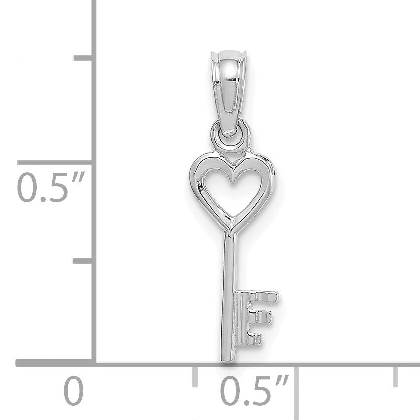 14K White Gold 3D Key w/ Heart Pendant-K7153W