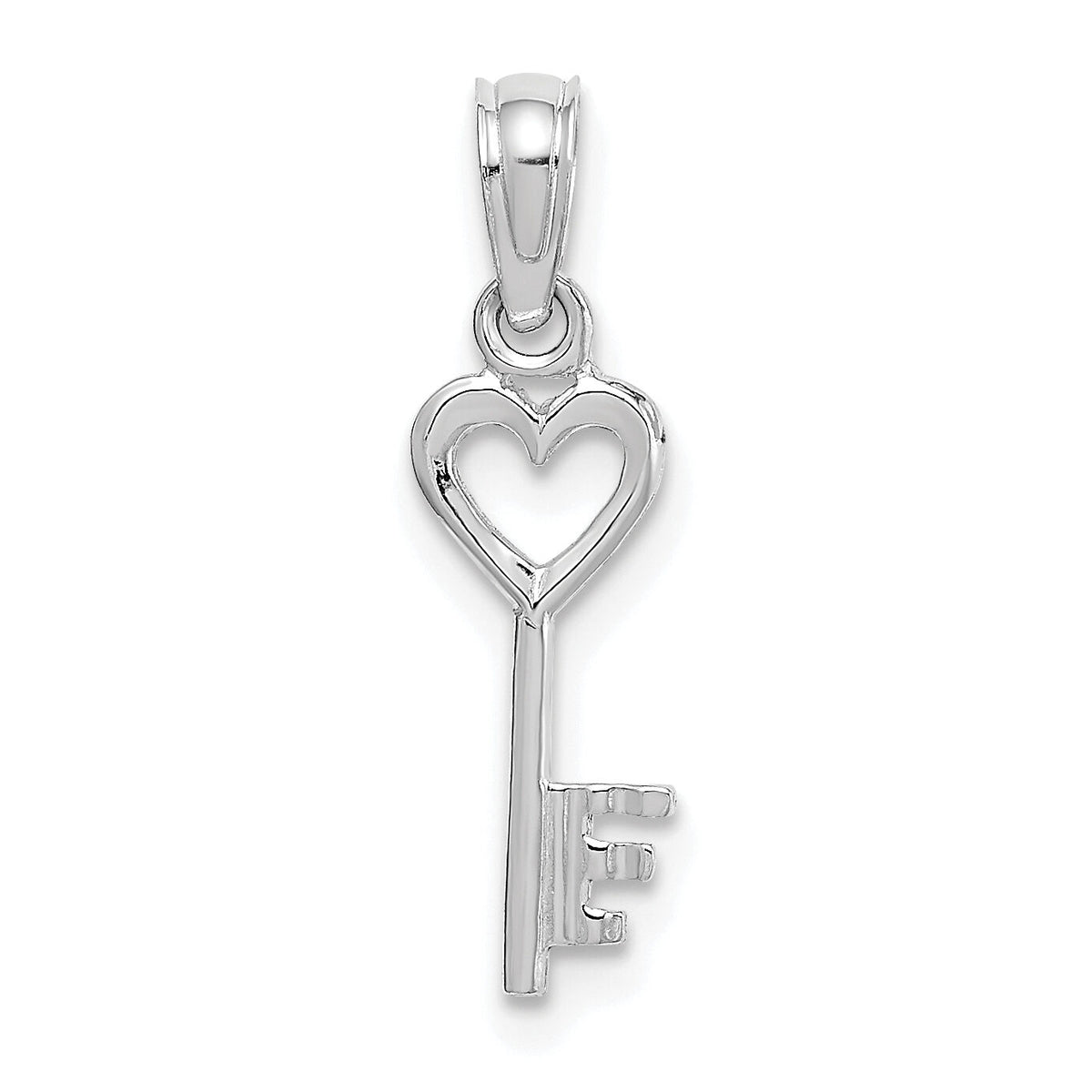 14K White Gold 3D Key w/ Heart Pendant-K7153W