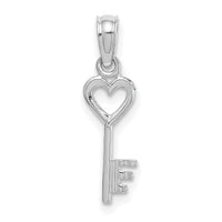 14K White Gold 3D Key w/ Heart Pendant-K7153W