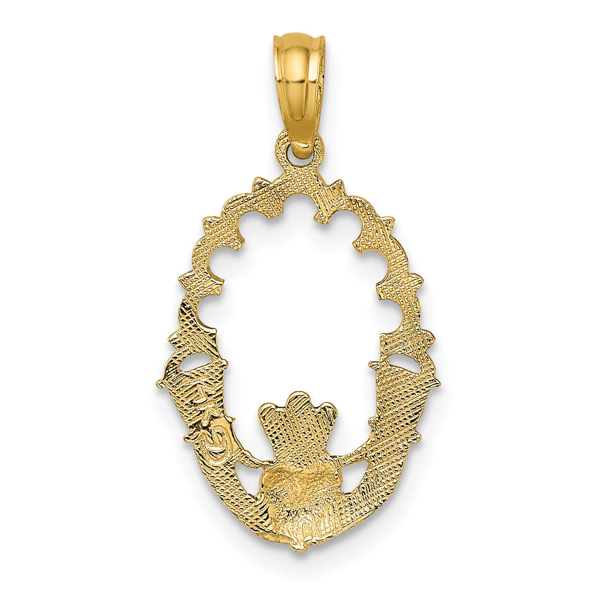 14K Engraved Claddagh In Oval w/ Lace Trim Charm-K7163
