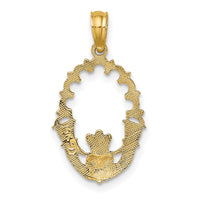14K Engraved Claddagh In Oval w/ Lace Trim Charm-K7163