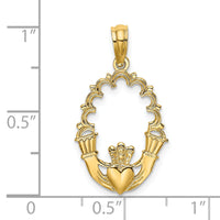 14K Engraved Claddagh In Oval w/ Lace Trim Charm-K7163