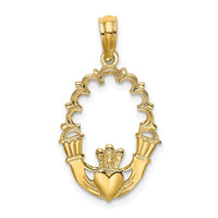 14K Engraved Claddagh In Oval w/ Lace Trim Charm-K7163