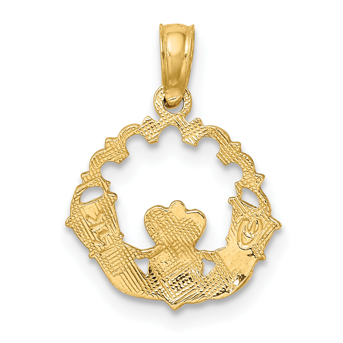14K Engraved Claddagh In Scallop Circle Charm-K7164