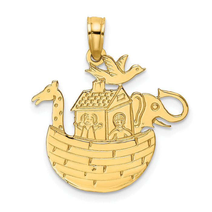 14K Engraved Flat Noah's Ark Charm-K7171