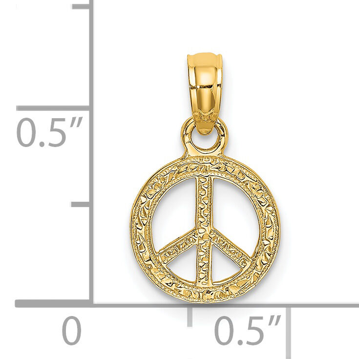 14K Flat Textured Mini Peace Sign Charm-K7180