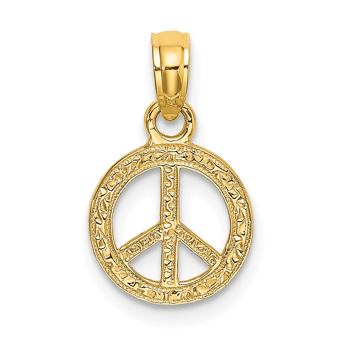 14K Flat Textured Mini Peace Sign Charm-K7180