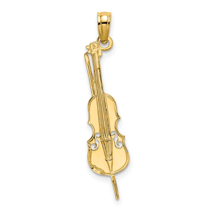 14K Polished Engraved Upright Bass Charm-K7185