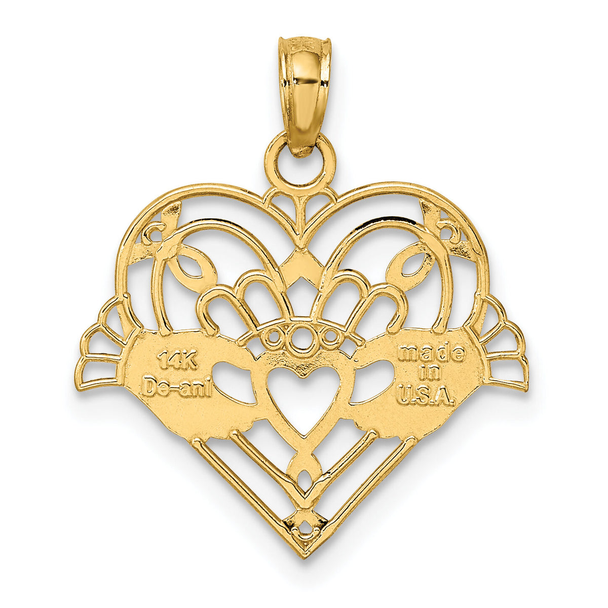 14K Polished and Beaded Claddagh In Heart Charm-K7191