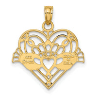 14K Polished and Beaded Claddagh In Heart Charm-K7191