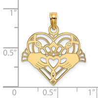14K Polished and Beaded Claddagh In Heart Charm-K7191