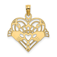 14K Polished and Beaded Claddagh In Heart Charm-K7191
