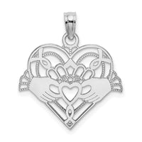 14K White Gold Polished and Beaded Claddagh In Heart Charm-K7191W