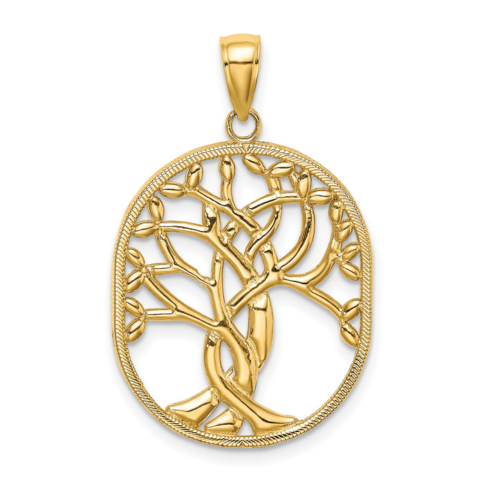 14K Tree of Life Celtic Knot in Oval Frame Pendant-K7192