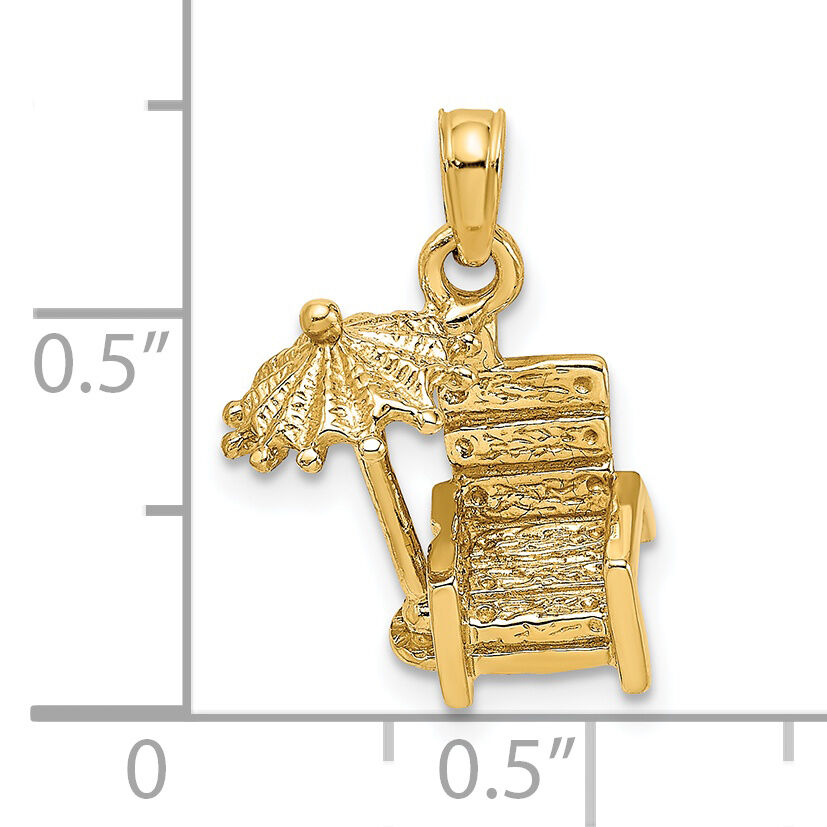 14K 3-D Beach Chair w/ Umbrella Charm-K7204