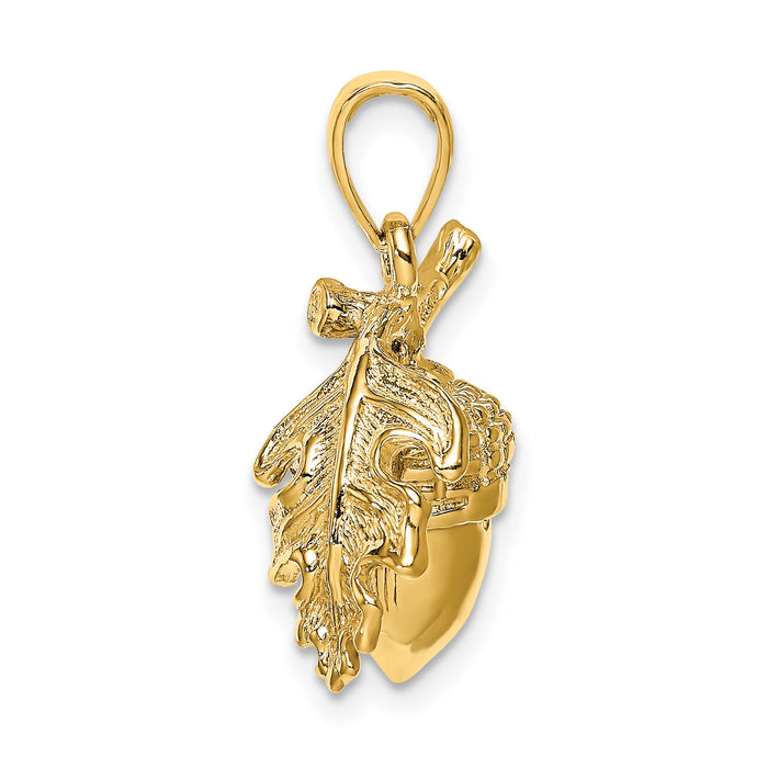 14K 3-D Acorn w/Leaf Pendant-K7230