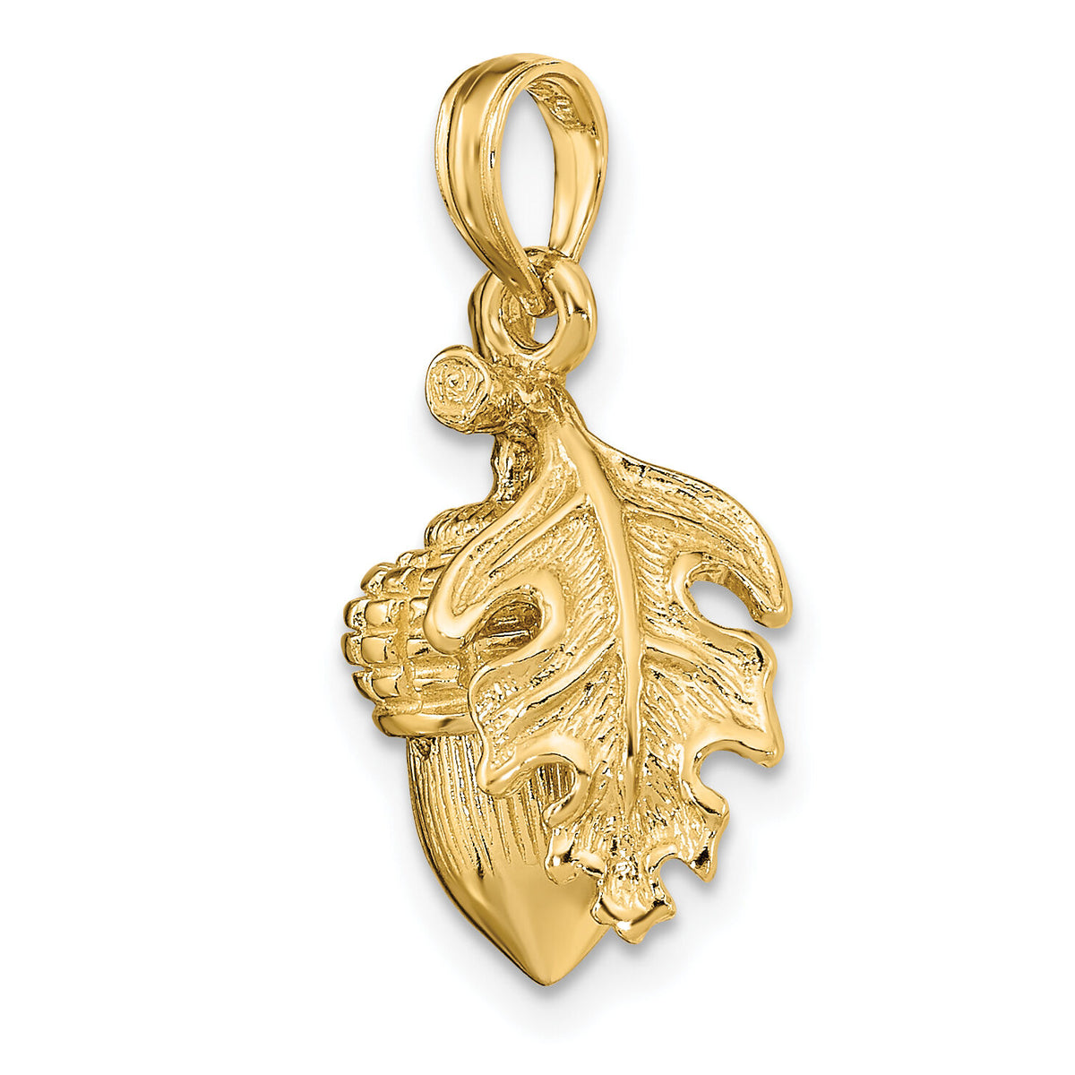 14K 3-D Acorn w/Leaf Pendant-K7230