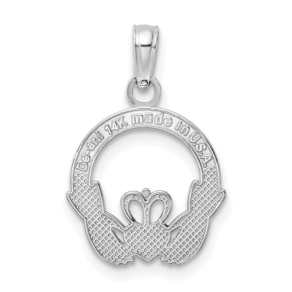 14K White Gold Polished Round Claddagh Charm-K7237W