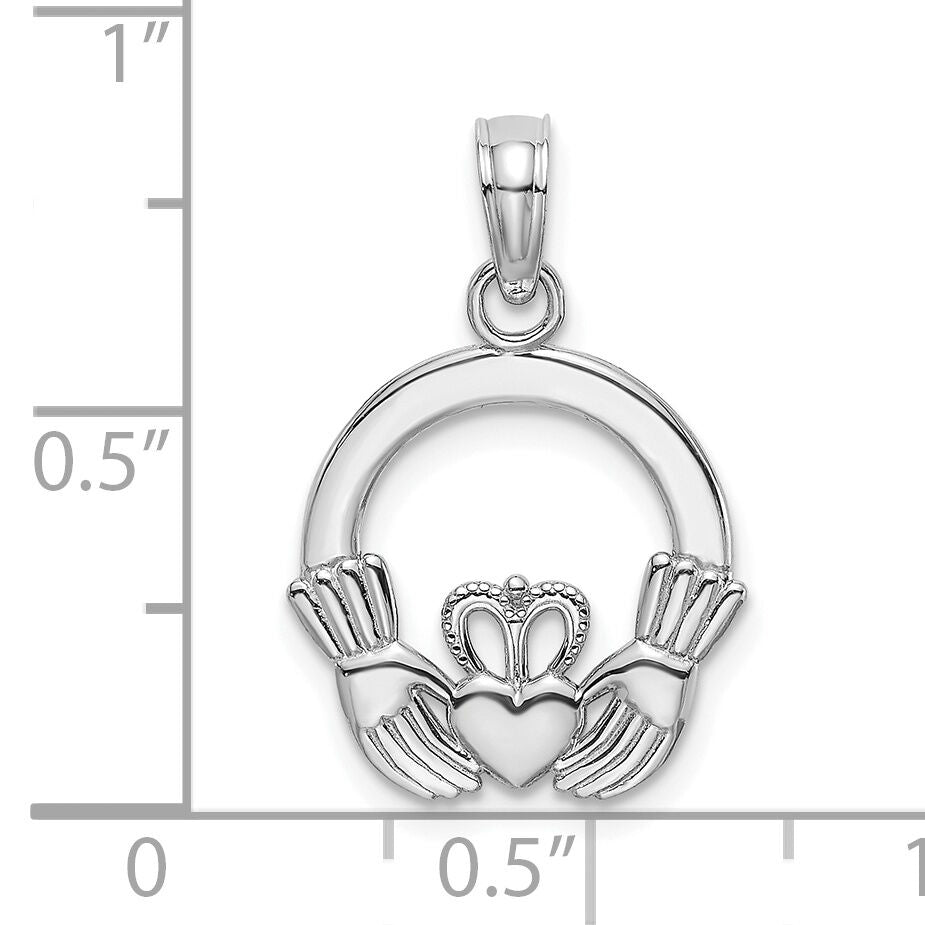 14K White Gold Polished Round Claddagh Charm-K7237W