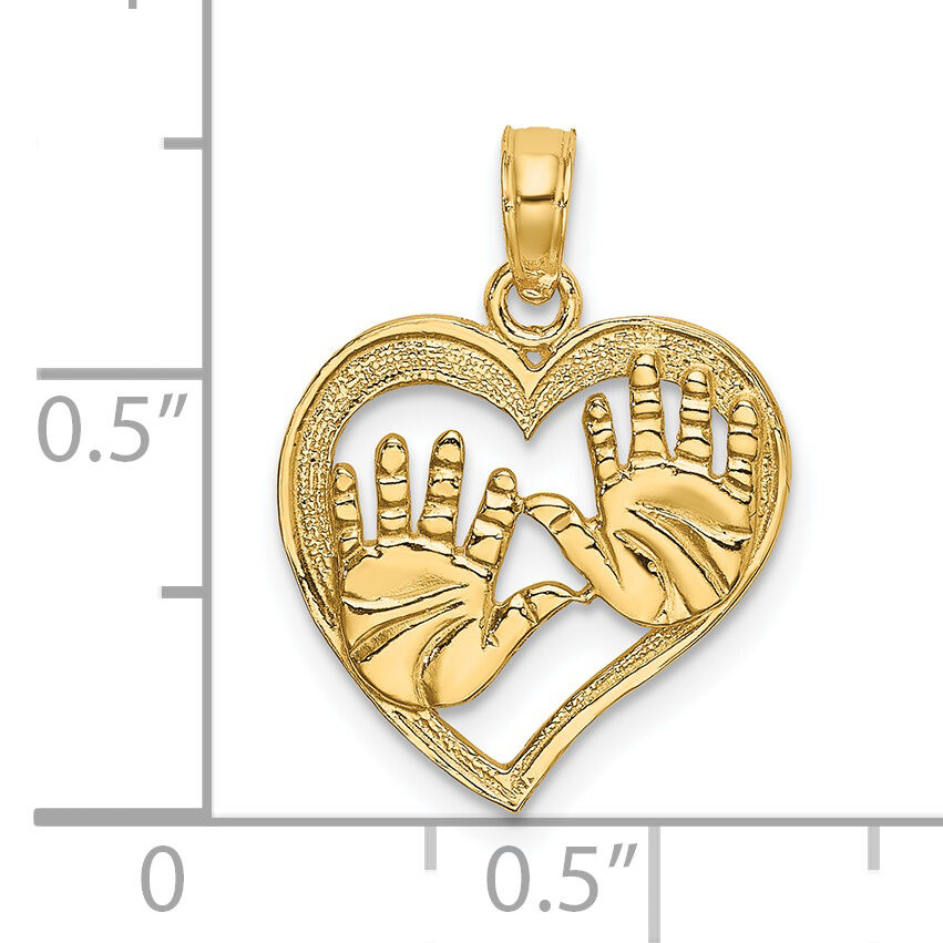 14K Cut-Out Double Hand Prints In Heart Charm-K7244