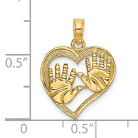 14K Cut-Out Double Hand Prints In Heart Charm-K7244