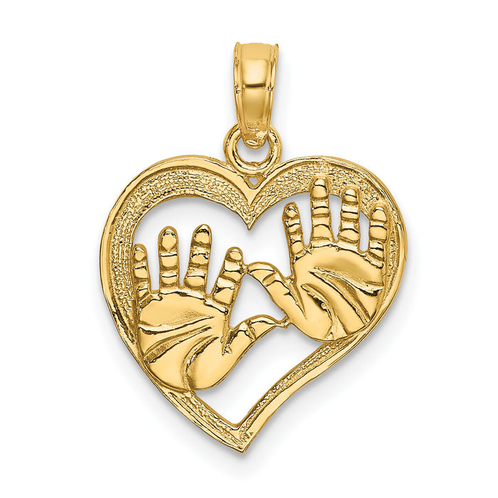 14K Cut-Out Double Hand Prints In Heart Charm-K7244
