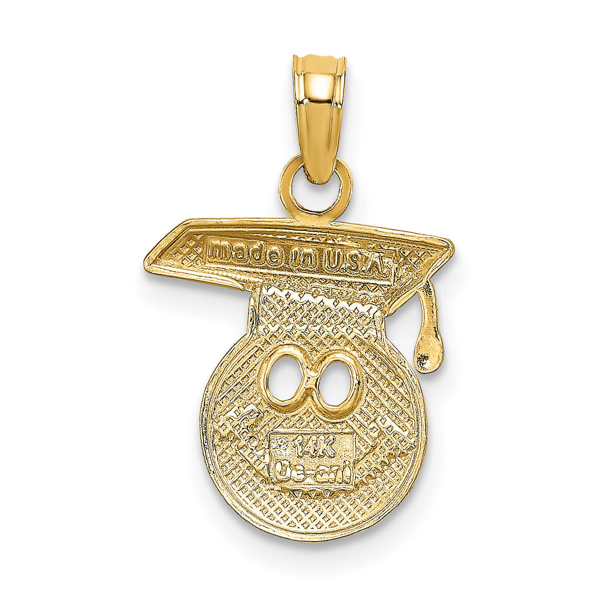 14K Polished Smiley Face w/ Graduation Cap Charm-K7250