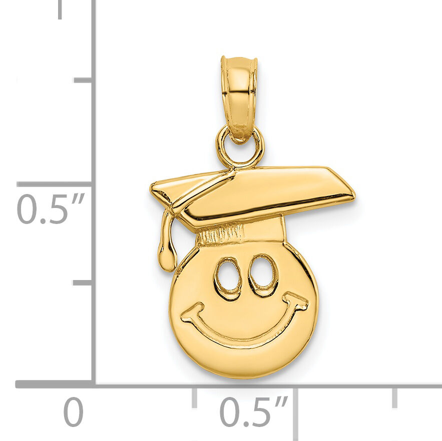 14K Polished Smiley Face w/ Graduation Cap Charm-K7250